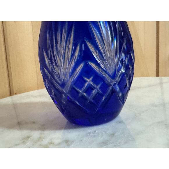 Vintage Bohemian Cobalt Blue Lead Crystal Vase 7" - Picture 5 of 10
